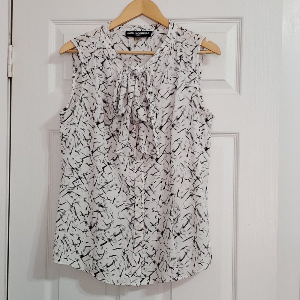 Karl Lagerfeld Paris Sleeveless Tie-Neck Knit Top